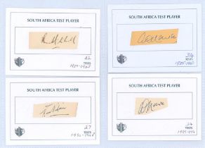 South Africa Test Players 1927-1951. Eight individual signatures in ink (one in pencil) of players