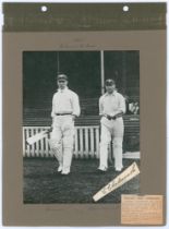 Warwickshire 1911 and Kent 1913. Two early mono photographs of Warwickshire and Kent batsmen walking