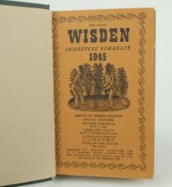 Wisden Cricketers’ Almanack 1945. 82nd edition. Bound in dark green boards, with original limp cloth