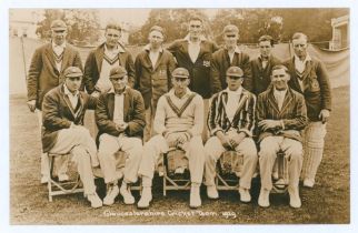 ‘Gloucestershire Cricket Team 1929’. Original sepia real photograph postcard of the