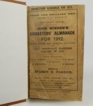 Wisden Cricketers’ Almanacks 1912. 49th edition. Original paper wrappers, bound in light brown