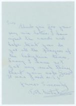Thomas Bignall ‘Tommy’ Mitchell. Derbyshire & England 1928-1939. Single page handwritten letter in