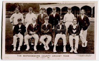 ‘The Warwickshire County Cricket Team 1923’. Sepia real photograph postcard of the Warwickshire team