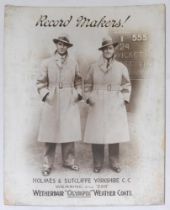 Percy Holmes and Herbert Sutcliffe. Yorkshire. ‘Record Makers’. Original large mono advertising card