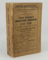 Wisden Cricketers’ Almanack 1902. 39th edition. Original paper wrappers. Soiled wrappers and spine