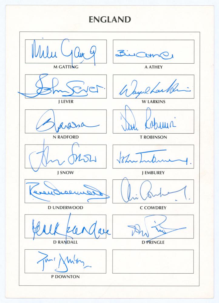 B.S.I. World Masters [Veterans] Cricket Cup, India 1995. Official pre-printed autograph card for the