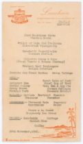 M.C.C. tour to South Africa 1956/57. Official menu card for Luncheon held at The Victoria Falls