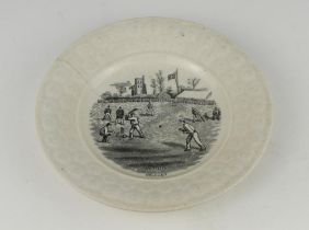 Victorian cricket plate. A 19th Century Staffordshire plate with transfer printed decoration