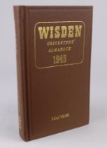 Wisden Cricketers’ Almanack 1945. Willows hardback reprint (2000) in dark brown boards with gilt