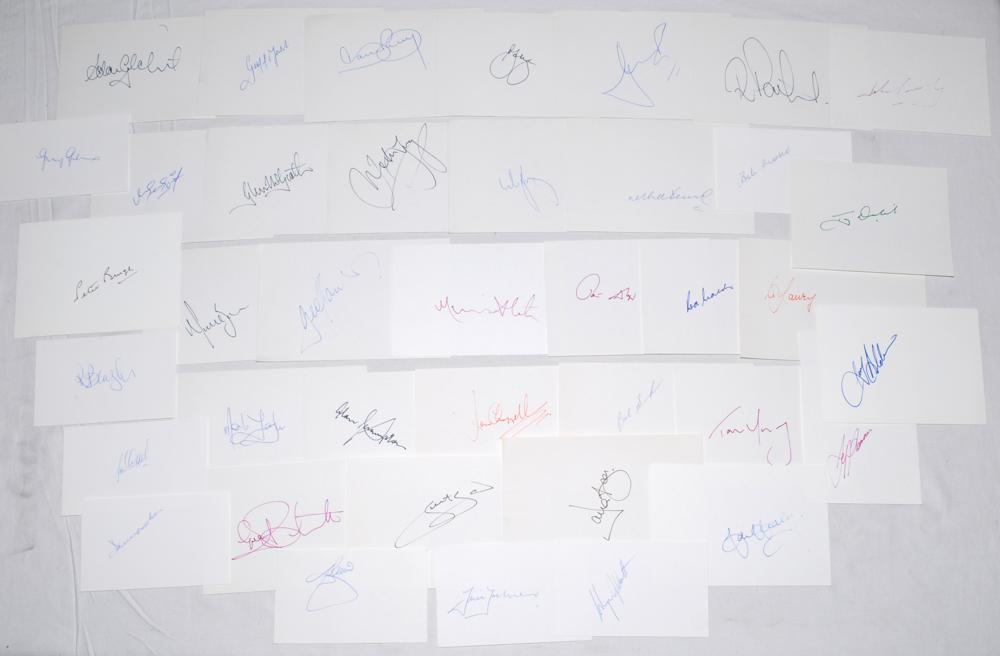 Australia cricketers 1950s- 2000s. Thirty nine white cards, each individually signed by an