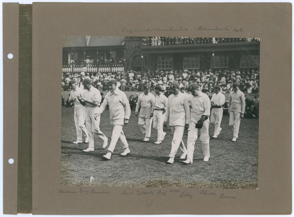 England v Australia. 1909. Early original mono photograph of the England team walking out on to