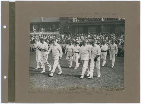 England v Australia. 1909. Early original mono photograph of the England team walking out on to