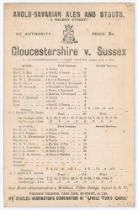 ‘Gloucestershire v. Sussex’ 1895. Early original double sided scorecard with incomplete printed