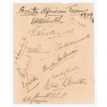 ‘South African Team 1929’. Album page nicely signed in ink by thirteen members of the 1929 South