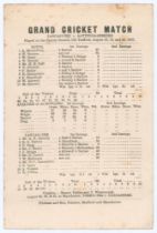 ‘Grand Cricket Match. Lancashire v. Nottinghamshire’ 1887. Early original single sided scorecard