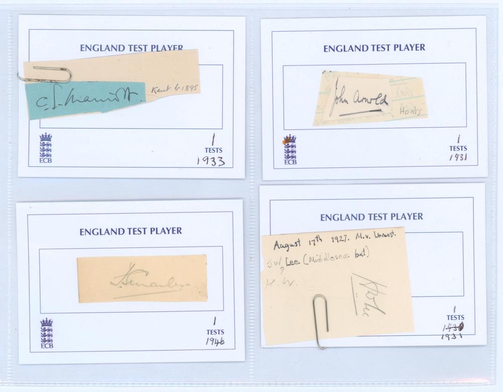 England ‘One Test Wonders’ 1931-1946. Four individual signatures in ink or pencil of players who