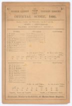 ‘Sussex v. Glo’stershire’ 1891. Walter Humphreys’ Benefit. Early original double sided scorecard