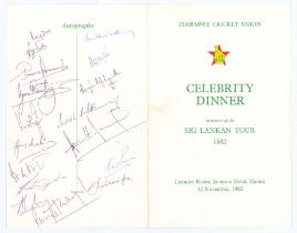 Sri Lanka tour to Zimbabwe 1982. Official folding menu for the ‘Celebrity Dinner in honour of the