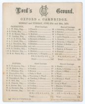 ‘Oxford v. Cambridge’ 1870. ‘Cobden’s Match’. Early original single sided scorecard with complete