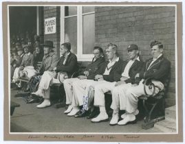 Bill Bowes and Wilfred Rhodes. Yorkshire. Original mono photograph of six players seated on a