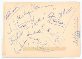 ‘Surrey C.C.C. 1958’. Large album page, signed in ink to one side by the twelve members of the