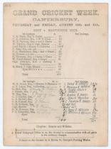 ‘Grand Cricket Week, Canterbury. Kent v. Marylebone Club’ 1876. Early original single sided