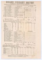 ‘Grand Cricket Match. I Zingari v. Gentlemen of England’ 1885. Early original single sided scorecard
