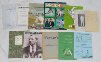 ‘Cricket books. Good selection of cricket books and booklets including Fenners (Cambridge) interest,