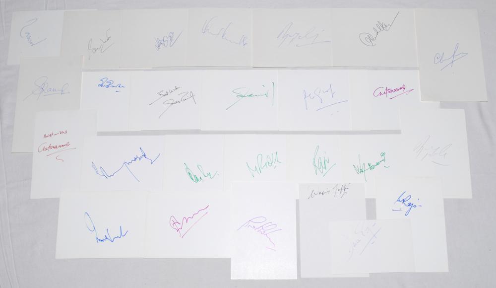 India cricketers 1970s- 2010s. Twenty seven white cards, each individually signed by an Indian