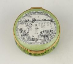 ‘Cricket at Lord’s’. Halcyon Days circular enamelled pill box. The lid with scene of Lord’s at the