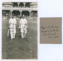 ‘Pope & Cutmore. Essex v Yorkshire, Scarborough Aug 1932’. Original mono real photograph postcard of