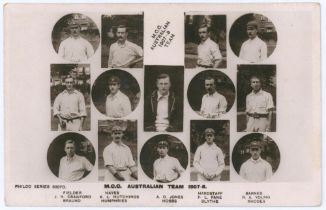 ‘M.C.C. Australian Team 1907-8’. Early original mono real photograph postcard depicting cameo images