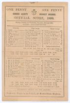 ‘Sussex v. Gloucestershire’ 1890. Early original double sided scorecard with complete printed scores