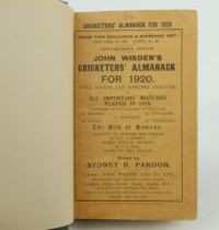 Wisden Cricketers’ Almanack 1920. 57th edition. Bound in dark green boards, with original paper