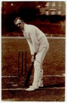 George Leach. Sussex 1903-1914. Excellent sepia real photograph postcard of Leach in batting pose at