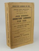 Wisden Cricketers’ Almanack 1905. 42nd edition. Original paper wrappers. Slight bowing to spine,