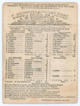 ‘All England Eleven v. United [England] Eleven’ 1863. Early original double sided scorecard for