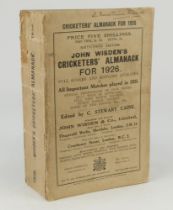 Wisden Cricketers’ Almanack 1926. 63rd edition. Original paper wrappers. Slight discolouration to