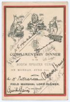 ‘Complimentary Dinner to the South African Team’ 1929. Official folding menu for the dinner given by