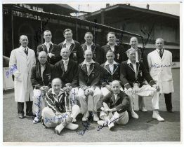 ‘Old England Team 1946’. Mono real photograph postcard of the Old England team seated and standing