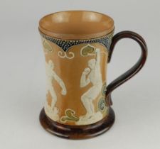 Doulton Lambeth stoneware waisted body tankard with art noveau designs of stylised hearts and