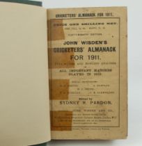 Wisden Cricketers’ Almanack 1911 and 1912. 48th & 49th editions. Bound in dark green boards, with