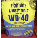 A reproduction printed tin advertising sign for WD-40, 70 x 50cm