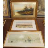 E Holland - Boats on the calm, watercolour, signed and dated 1919 lower right, 18 x 52cm; together