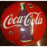 A convex enamel advertising sign for Coca-Cola, dia.30cm