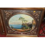 Fortunato Russo - Italian coastal scene, oil, framed as an oval, signed, 40x50cm
