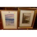 E Snowdon - Boats on the riverbank, watercolour, signed lower right, 26 x 18cm; and C Blackett -