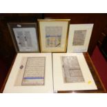 Assorted Indian and African manuscript pages, to include excerpts from the Koran, some framed and