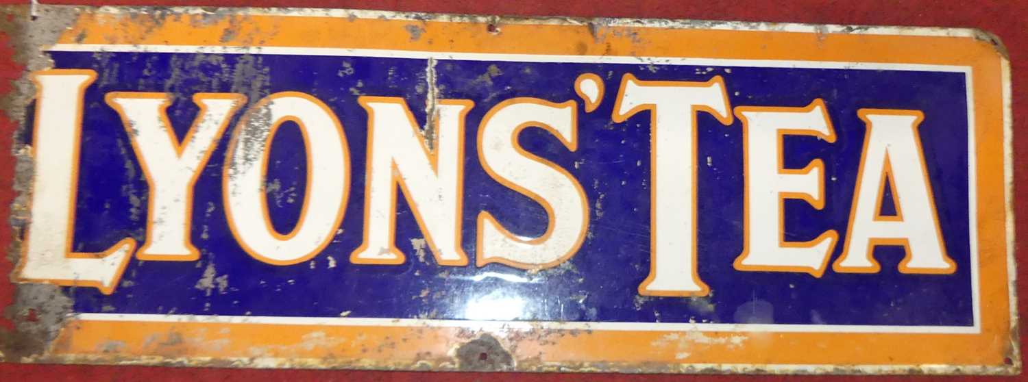 An enamel advertising sign for Lyons Tea, 30 x 86cm (with losses)