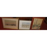 J Bromley Davenport - watercolour; David Roberts - lithograph; G Ganbison - Paris, watercolour;